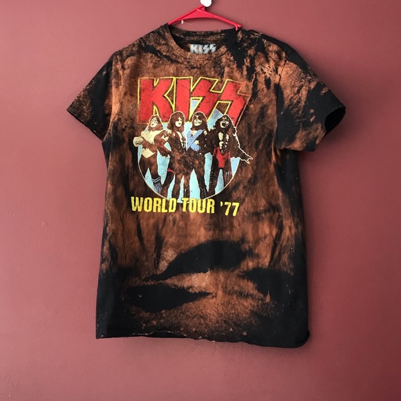 Kiss Bleach Dyed Tshirt Bleached Band 